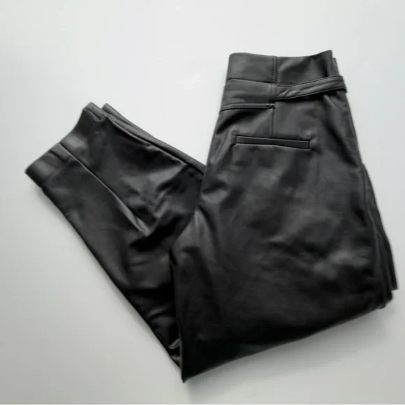 Anthropologie Maeve Faux Leather Black High-Waisted Taper Trousers Size 6 - Picture 9 of 11
